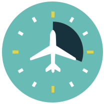 An airplane in a round circle suggesting time